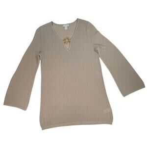 House of Harlow 1960 Knit Tunic Top Sz L Beige Resort Pool Party Boho Keyhole